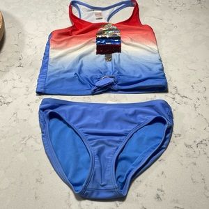 Cat & Jack girls bathing suit. 2 piece. Popsicle design with flip sequins